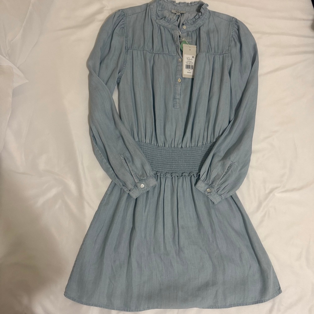 Rails Shawna Dress‎ Light Vintage Blue Smocked Waist Ruffle Mini Tencel XS NWT